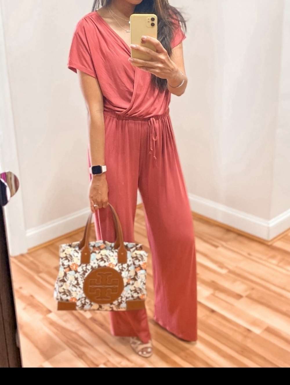 Pink Lily Pink Jumpsuit with V-Neck and Tied Waist